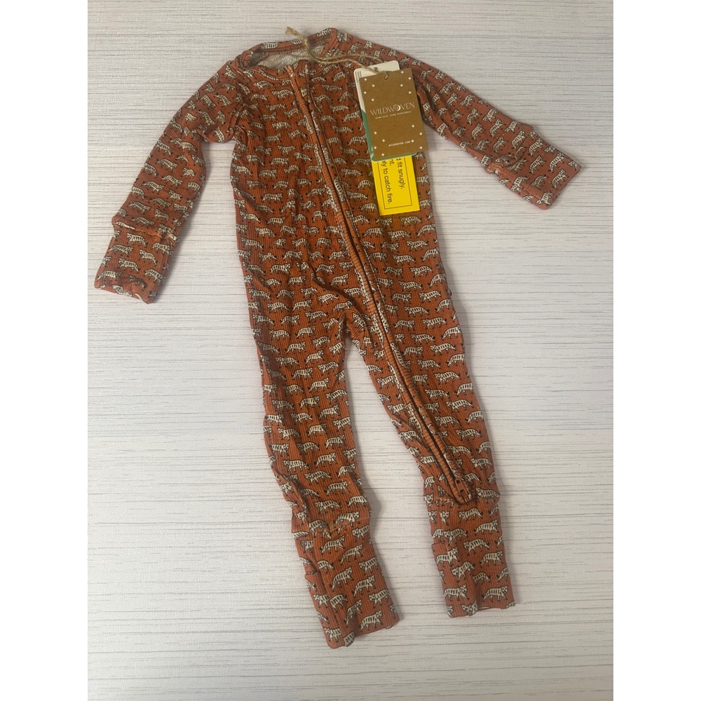Wildwoven Tiger Print Ribbed Tencel Modal Footless Sleeper Rust Orange 0-3M NWT